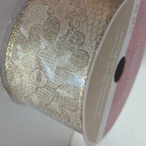 NWT Gold Floral Brocade Christmas Wired Ribbon Michael's Holiday Crafts Decor